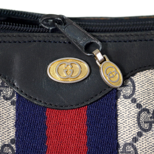 OLD Gucci 薄型ショルダー付ミニボストン（青）