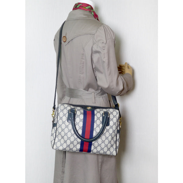 OLD Gucci 薄型ショルダー付ミニボストン（青）