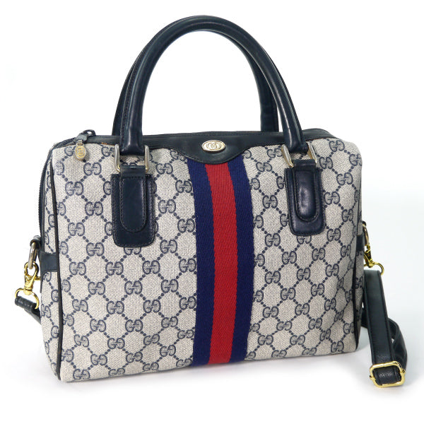 OLD Gucci 薄型ショルダー付ミニボストン（青）