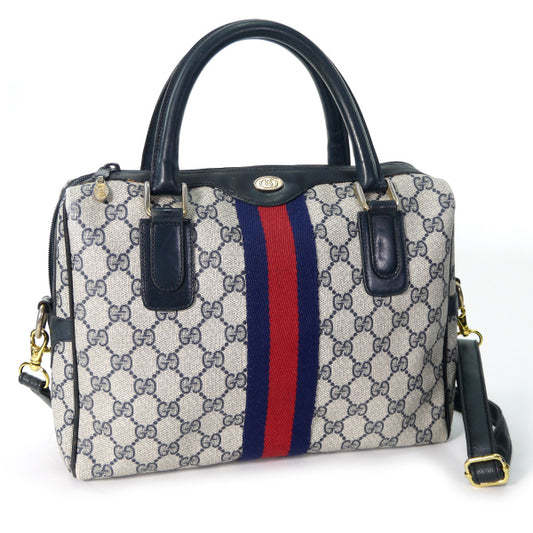 OLD Gucci 薄型ショルダー付ミニボストン（青）