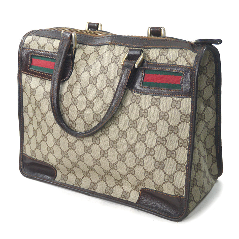 OLD Gucci スクエアミニボストン（茶・横シェリー）