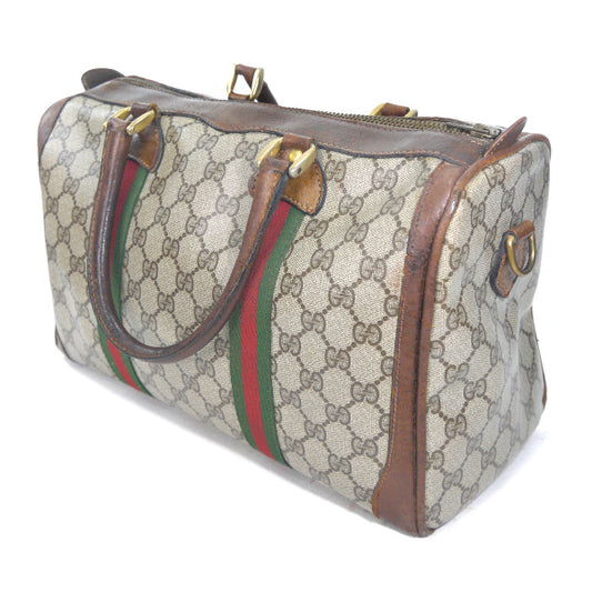 OLD Gucci レア！Wシェリーラインボストン（茶・中）