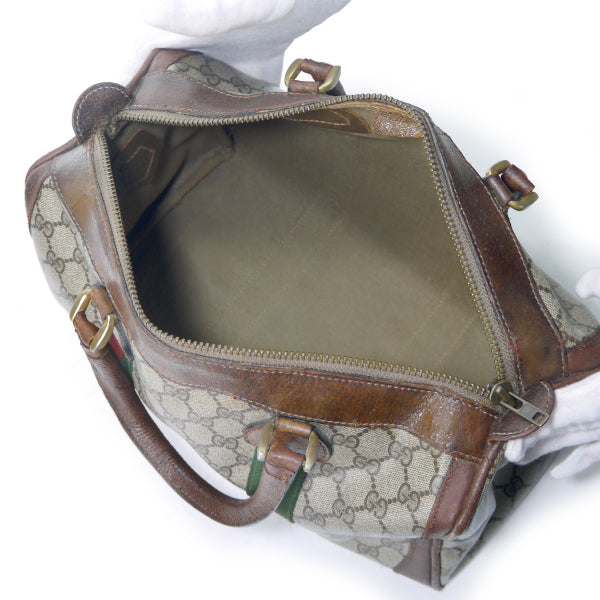 OLD Gucci レア！Wシェリーラインボストン（茶・中）