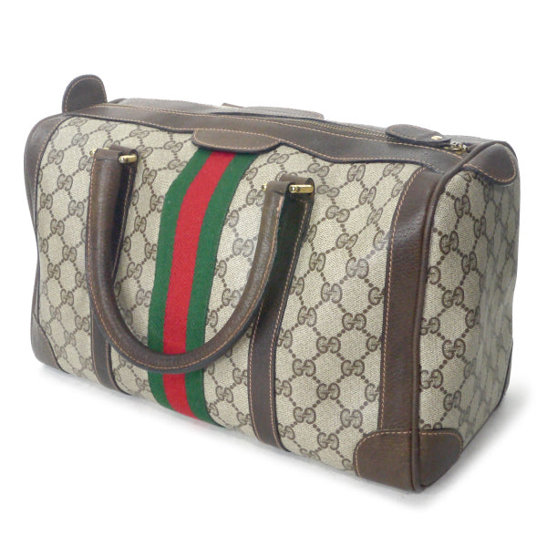 OLD Gucci　４本レザーライン シェリーボストン（茶・中）