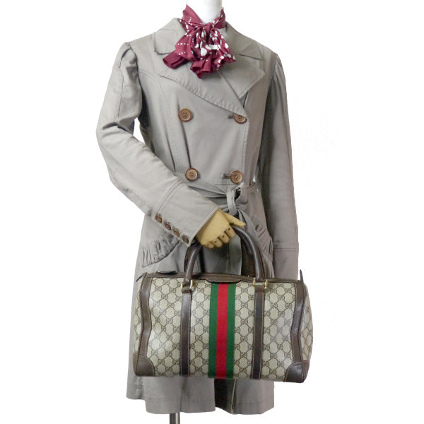 OLD Gucci　４本レザーライン シェリーボストン（茶・中）