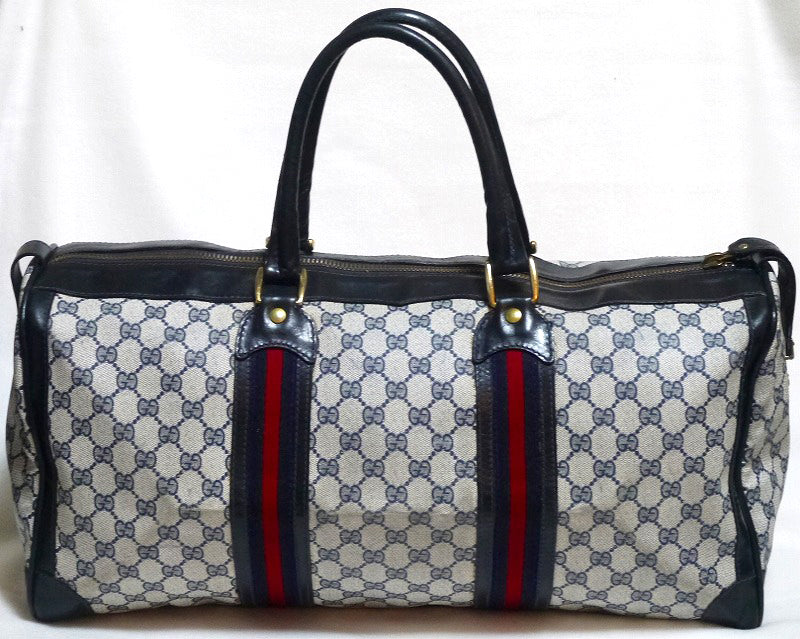 OLD Gucci　革ラインボストン（２シェリー青・大）