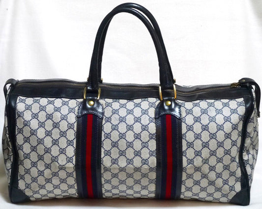 OLD Gucci　革ラインボストン（２シェリー青・大）