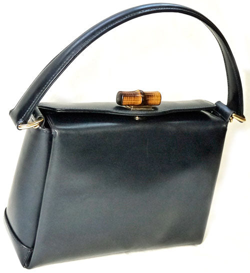 OLD Gucci バンブー3層ハンドバッグ(黒・小）