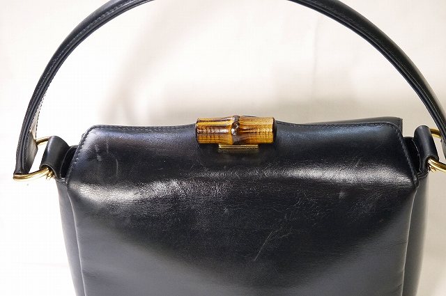 OLD Gucci バンブー3層ハンドバッグ(黒・小）
