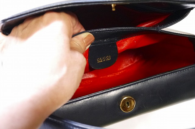 OLD Gucci バンブー3層ハンドバッグ(黒・小）