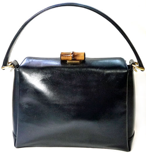 OLD Gucci バンブー3層ハンドバッグ(黒・小）