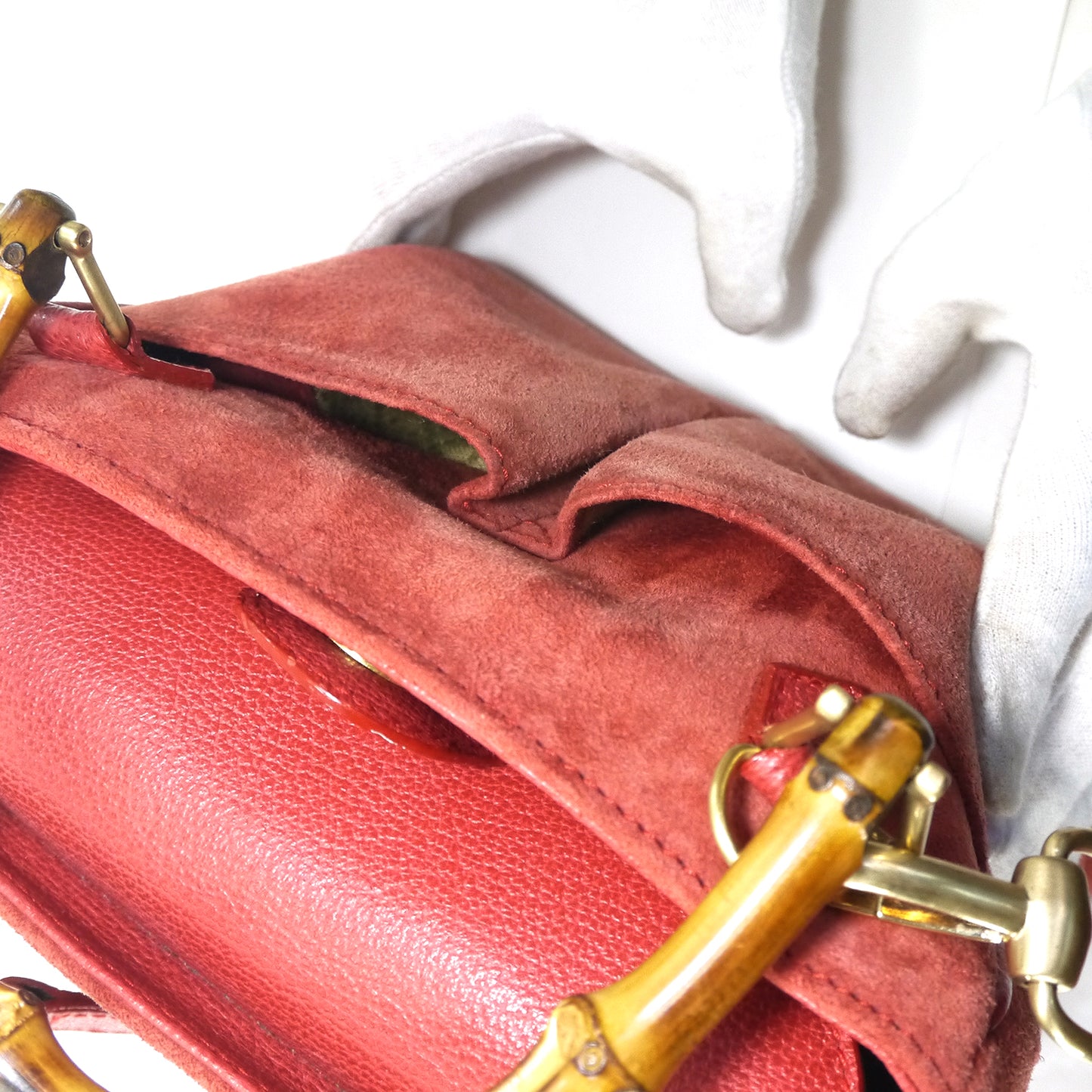 OLD Gucci ２WAYスエードバンブーバッグ(赤）