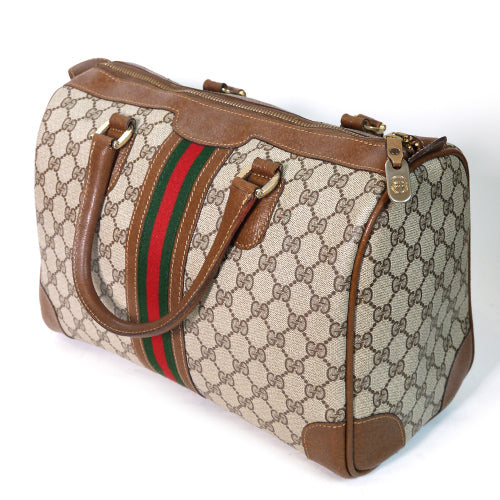 OLD Gucci 皮ラインボストン（茶・中）