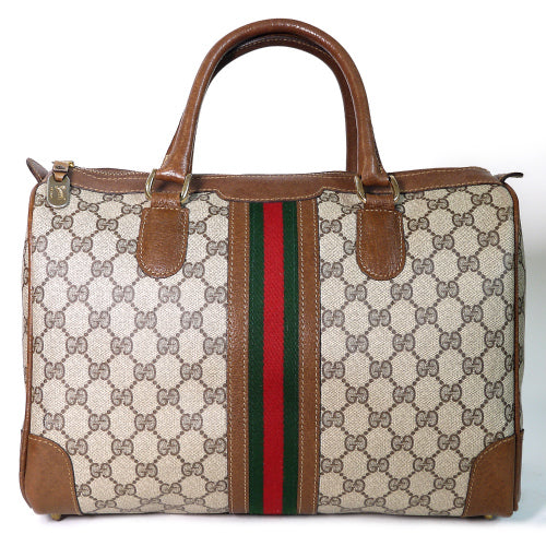 OLD Gucci 皮ラインボストン（茶・中）