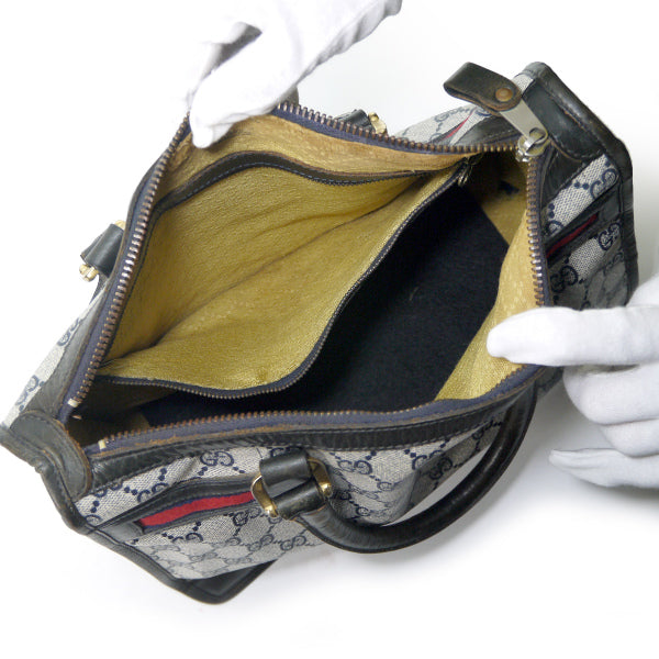 OLD Gucci スクエアミニボストン（青・横シェリー）