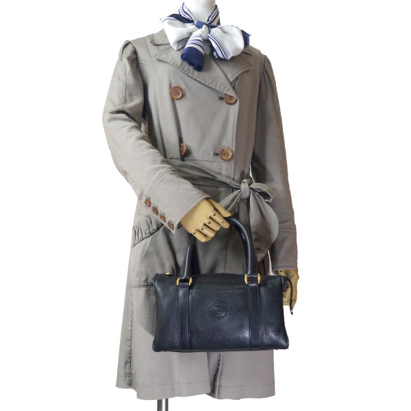 OLD Gucci 型押しレザー ミニボストン（黒）