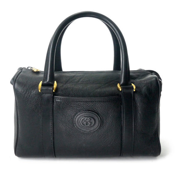 OLD Gucci 型押しレザー ミニボストン（黒）
