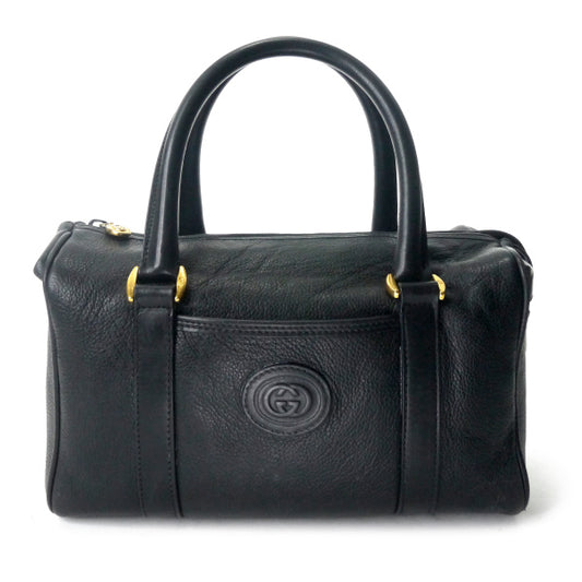 OLD Gucci 型押しレザー ミニボストン（黒）