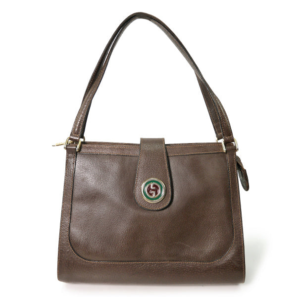 OLD Gucci 70s希少!GGロゴ 総革ハンドバッグ（茶）