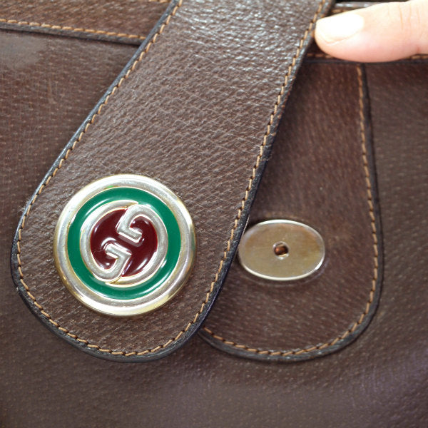 OLD Gucci 70s希少!GGロゴ 総革ハンドバッグ（茶）