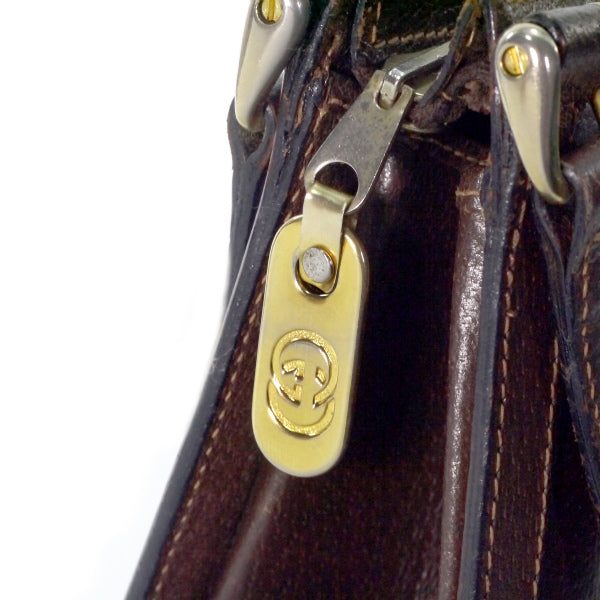 OLD Gucci 70s希少!GGロゴ 総革ハンドバッグ（茶）