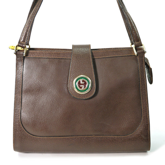 OLD Gucci 70s希少!GGロゴ 総革ハンドバッグ（茶）