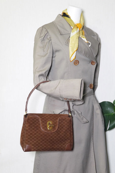 OLD　GucciマイクロGG小型ハンドバッグ（茶・スエード)