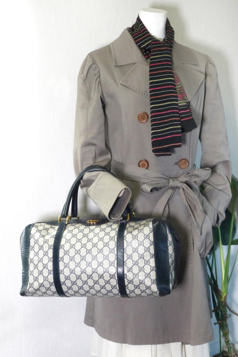 OLD Gucci ネイビー皮コンビボストン（中）