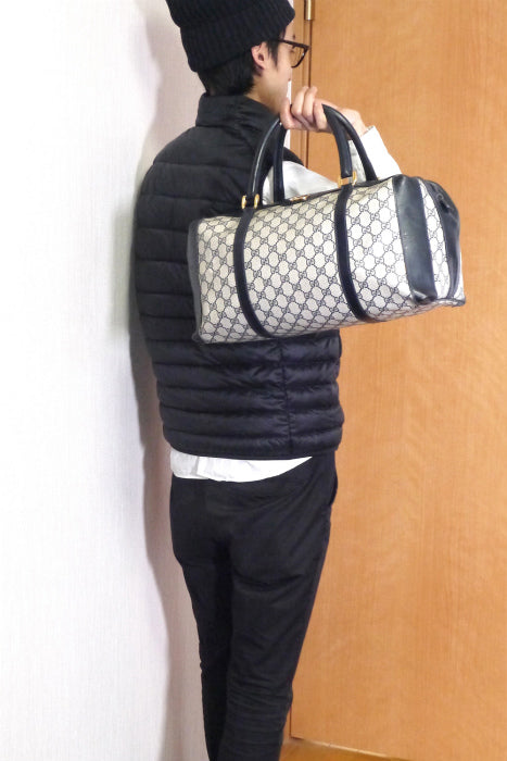 OLD Gucci ネイビー皮コンビボストン（中）