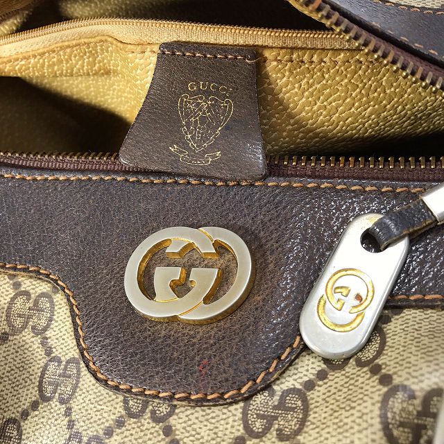 OLD Gucci  皮コンビボストン（小/茶）