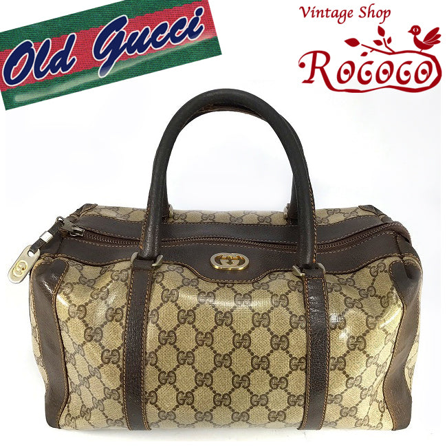 OLD Gucci  皮コンビボストン（小/茶）