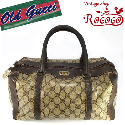 OLD Gucci  皮コンビボストン（小/茶）