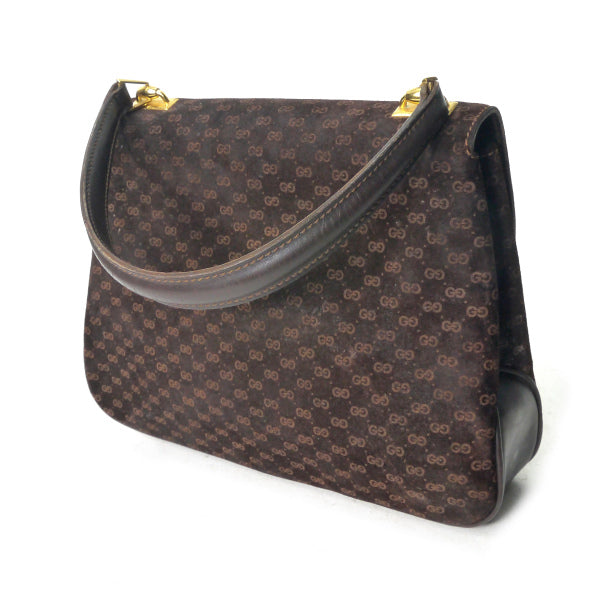 OLD GUCCI　激レア！マイクロGGウェーブフラップハンドバッグ（濃茶・スエード）