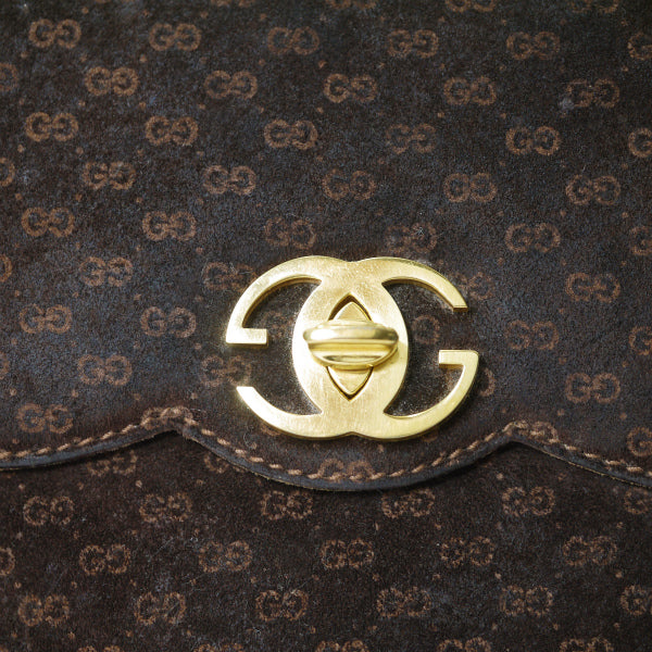 OLD GUCCI　激レア！マイクロGGウェーブフラップハンドバッグ（濃茶・スエード）