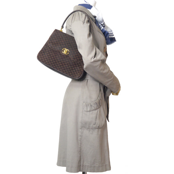 OLD GUCCI　激レア！マイクロGGウェーブフラップハンドバッグ（濃茶・スエード）