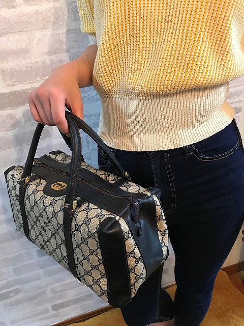 OLD Gucci  皮コンビボストン（小/青）
