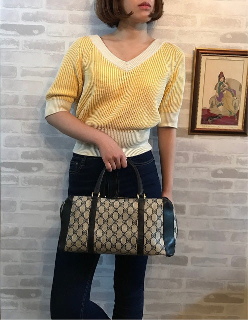 OLD Gucci  皮コンビボストン（小/青）