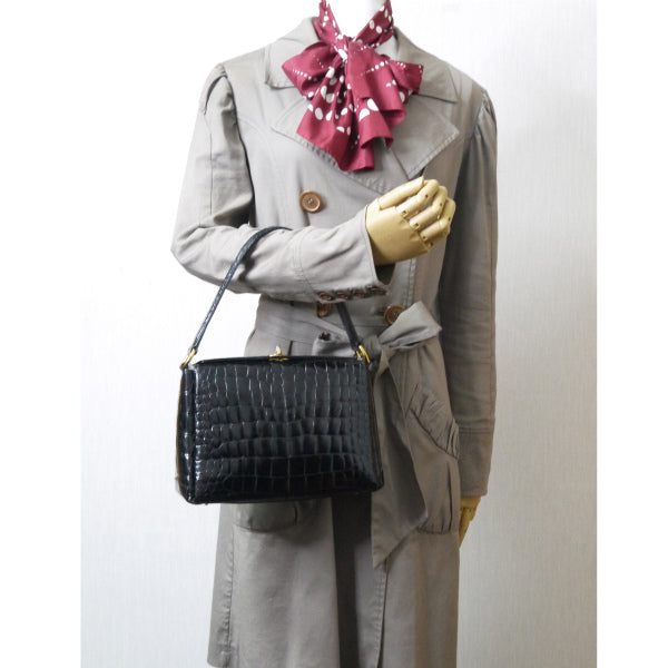 OLD Gucci　最高級クロコダイル スクエアハンドバッグ（黒）
