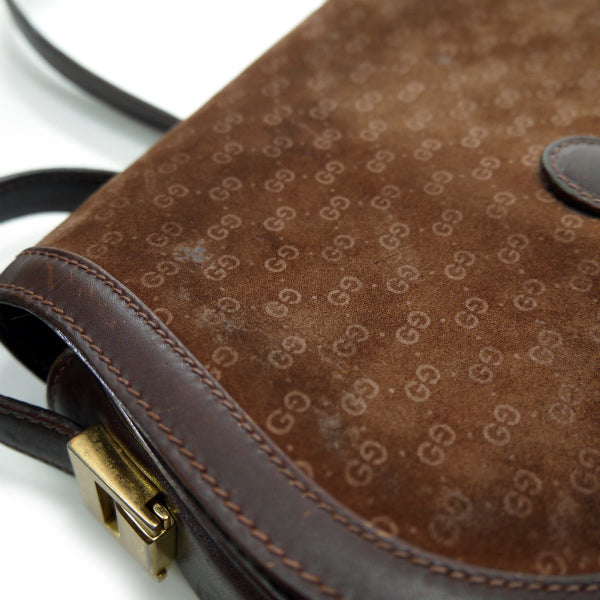 OLD Gucci　マイクロGG半円スエードショルダー（茶）