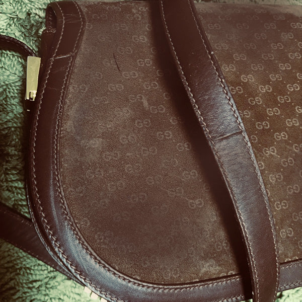 OLD Gucci　マイクロGG半円スエードショルダー（茶）
