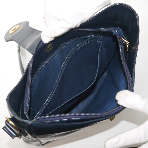 OLD Gucci 　南京錠ターンロック総革ショルダーバッグ（紺）