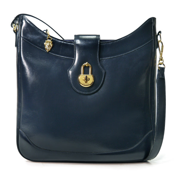 OLD Gucci 　南京錠ターンロック総革ショルダーバッグ（紺）