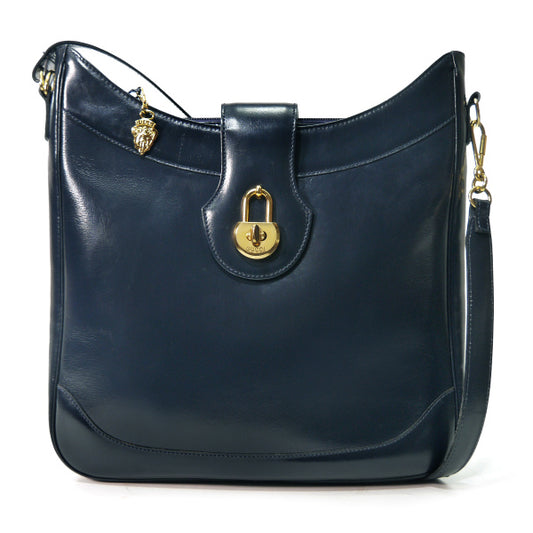 OLD Gucci 　南京錠ターンロック総革ショルダーバッグ（紺）