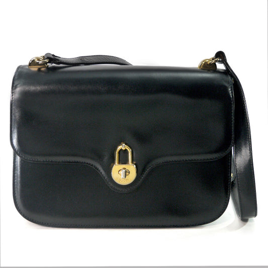 OLD Gucci 　南京錠ターンロック総革ショルダーバッグ（黒）