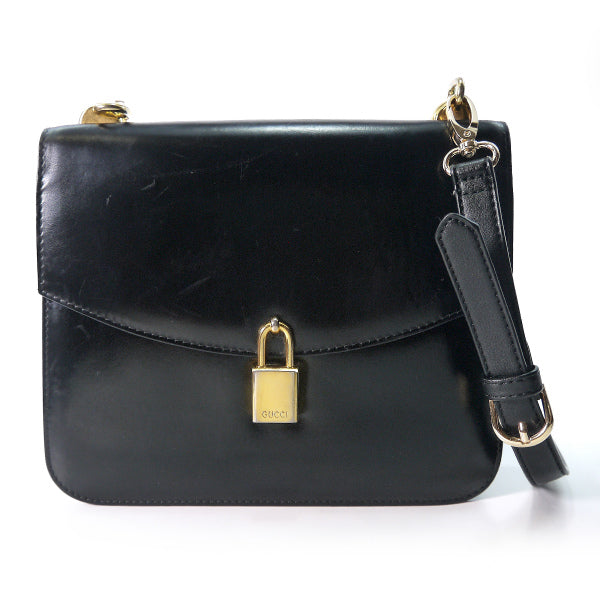 OLD Gucci 　<訳あり>南京錠ロック総革ショルダバッグ（黒）