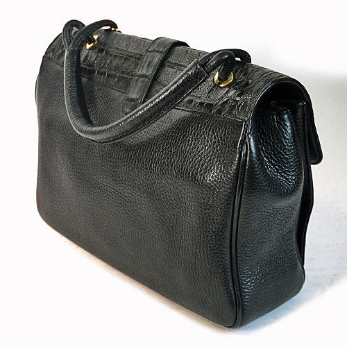 OLD Gucci　クロコ型押しハンドバッグ（黒）