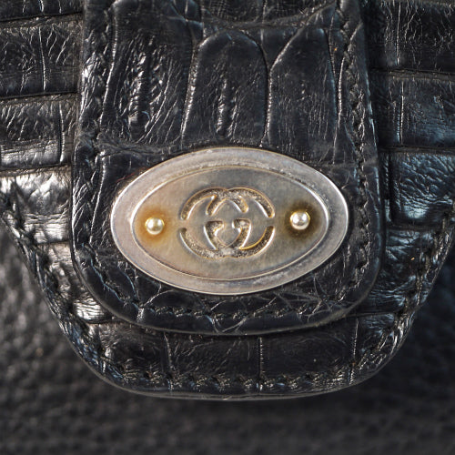 OLD Gucci　クロコ型押しハンドバッグ（黒）