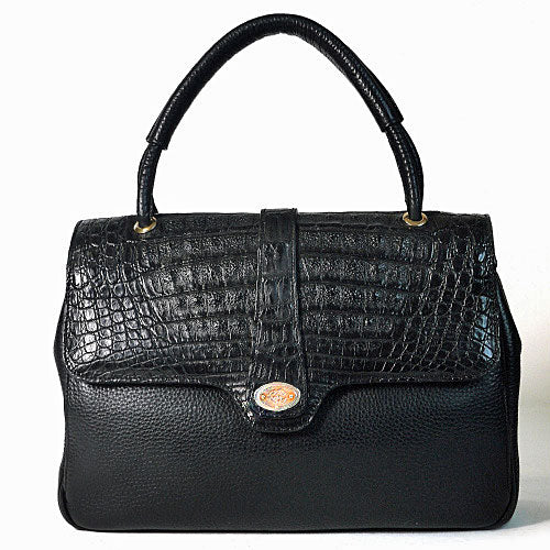 OLD Gucci　クロコ型押しハンドバッグ（黒）