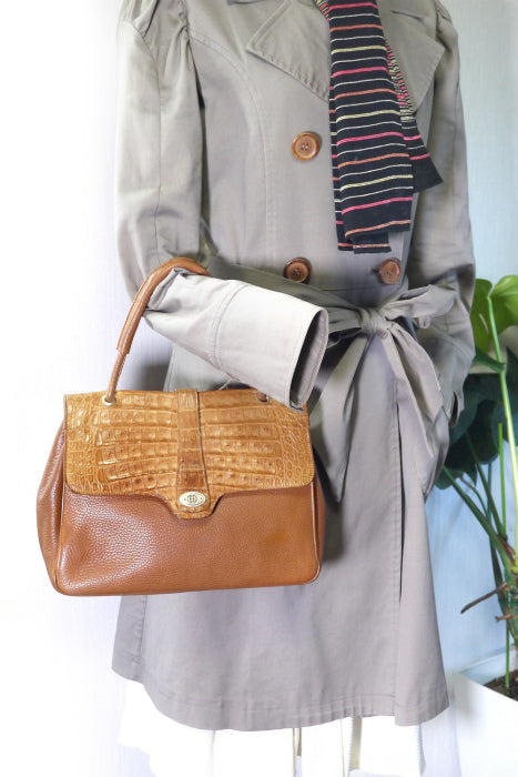 OLD Gucci<訳アリ>クロコ型押しハンドバッグ（茶）