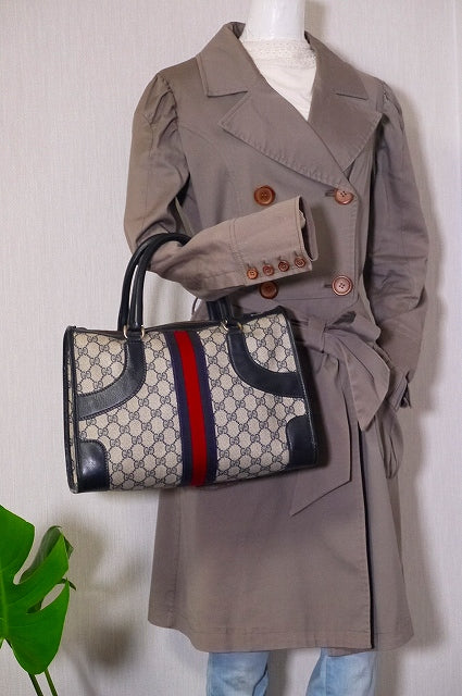 OLD Gucci レア角ミニボストン（紺・縦シェリー）